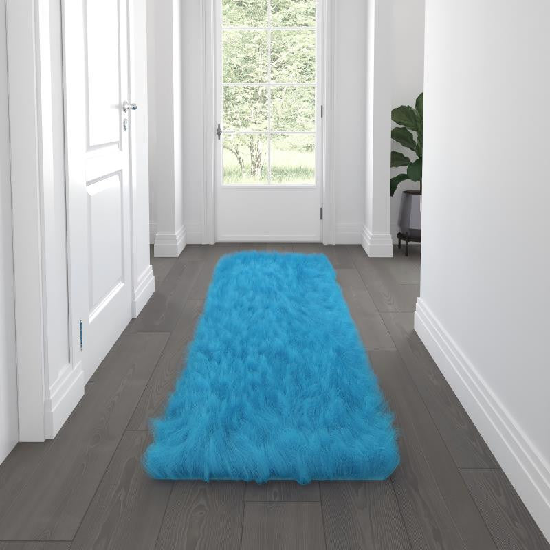 Chalet Collection Faux Fur Area Rug, Turquoise, 2' X 7'