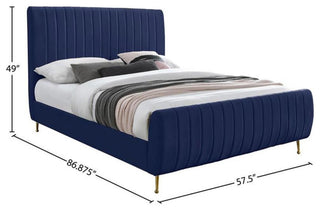 Maklaine Modern 49'H x 57'W x 86.8'D Contemporary Navy Velvet Full Bed