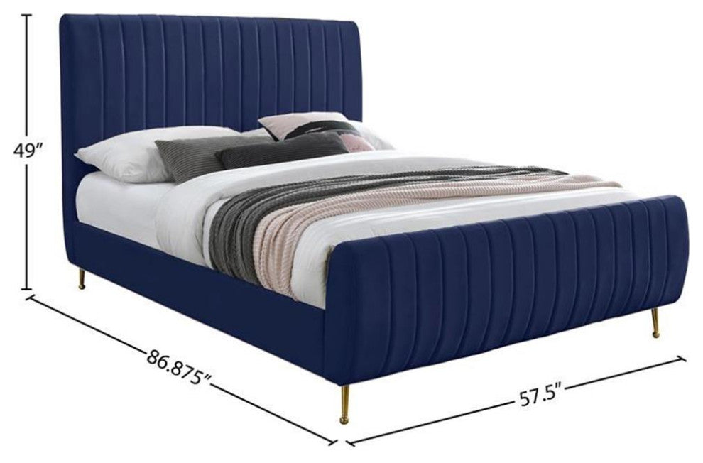 Maklaine Modern 49'H x 57'W x 86.8'D Contemporary Navy Velvet Full Bed