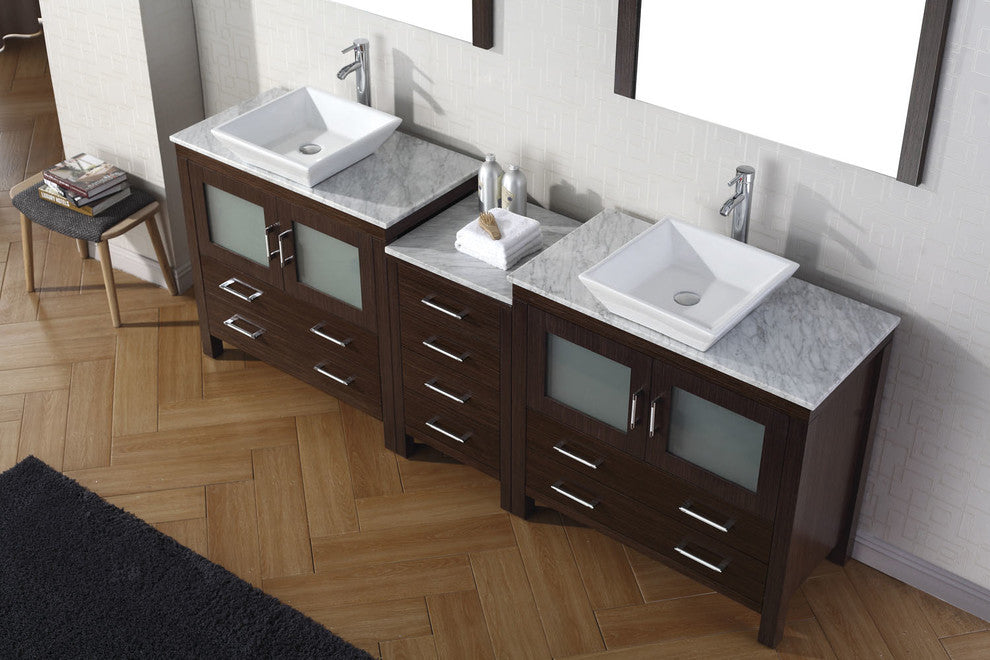 Virtu Dior 78" Double Bathroom Vanity, Espresso With Faucet and Mirrors