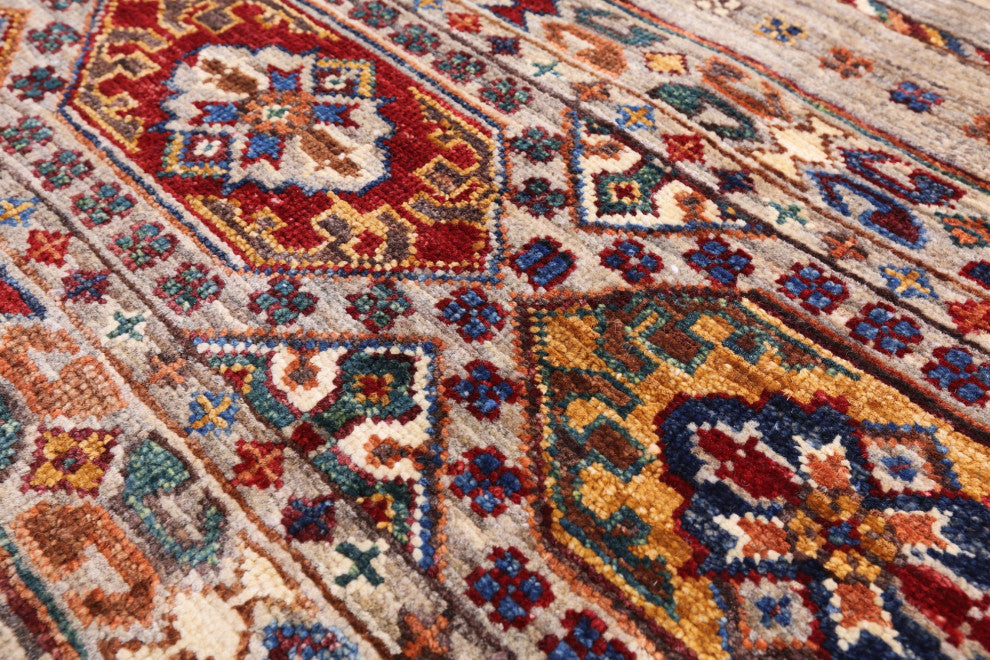 Hand Knotted Khorjin Super Kazak Wool Rug 4' 1" X 6' 0" - Q12517