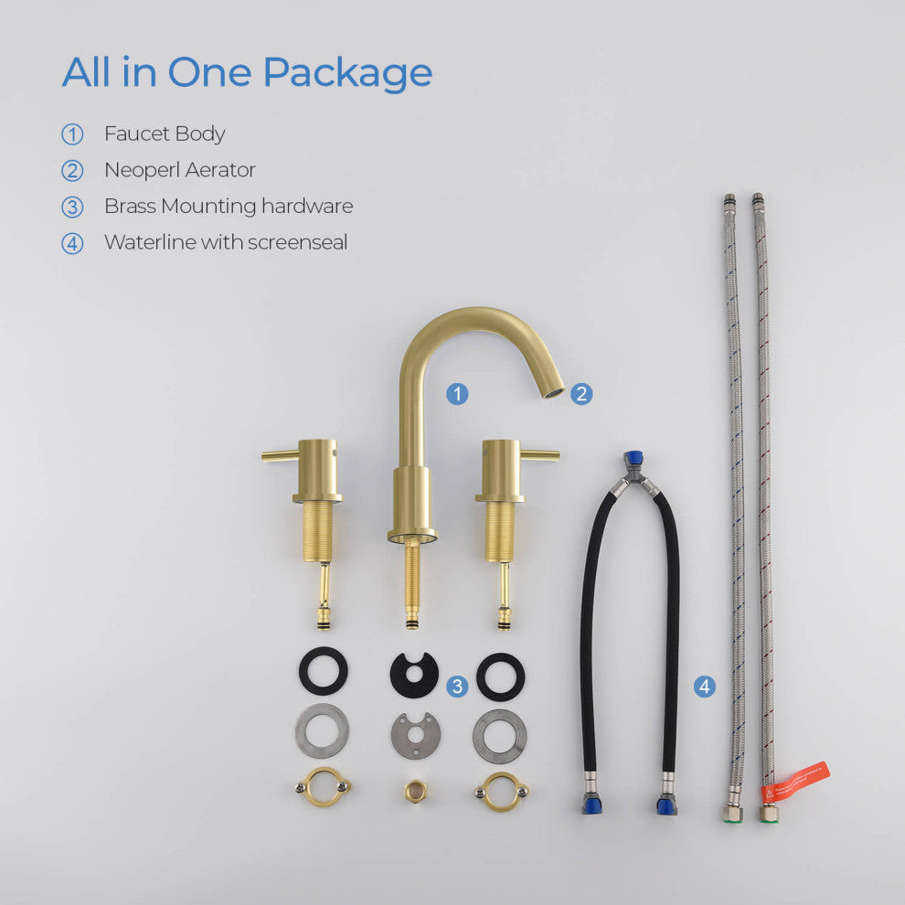 Circular Widespread Sink Faucet With Pop-Up Drain, Brush Gold