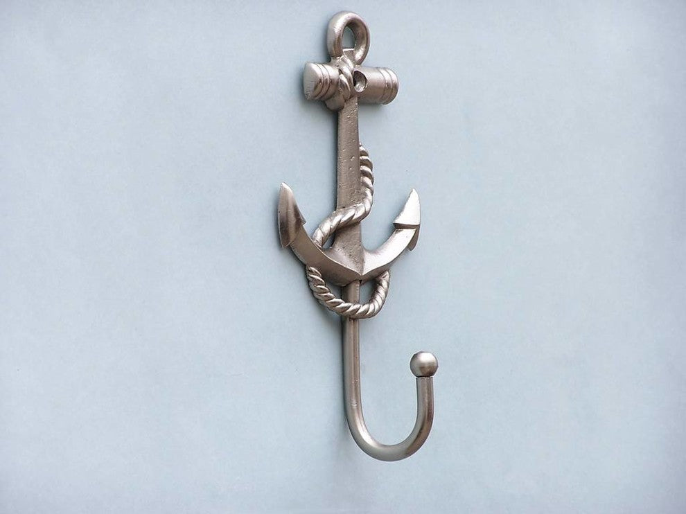 Brushed Nickel Anchor and Rope With Hook 7"