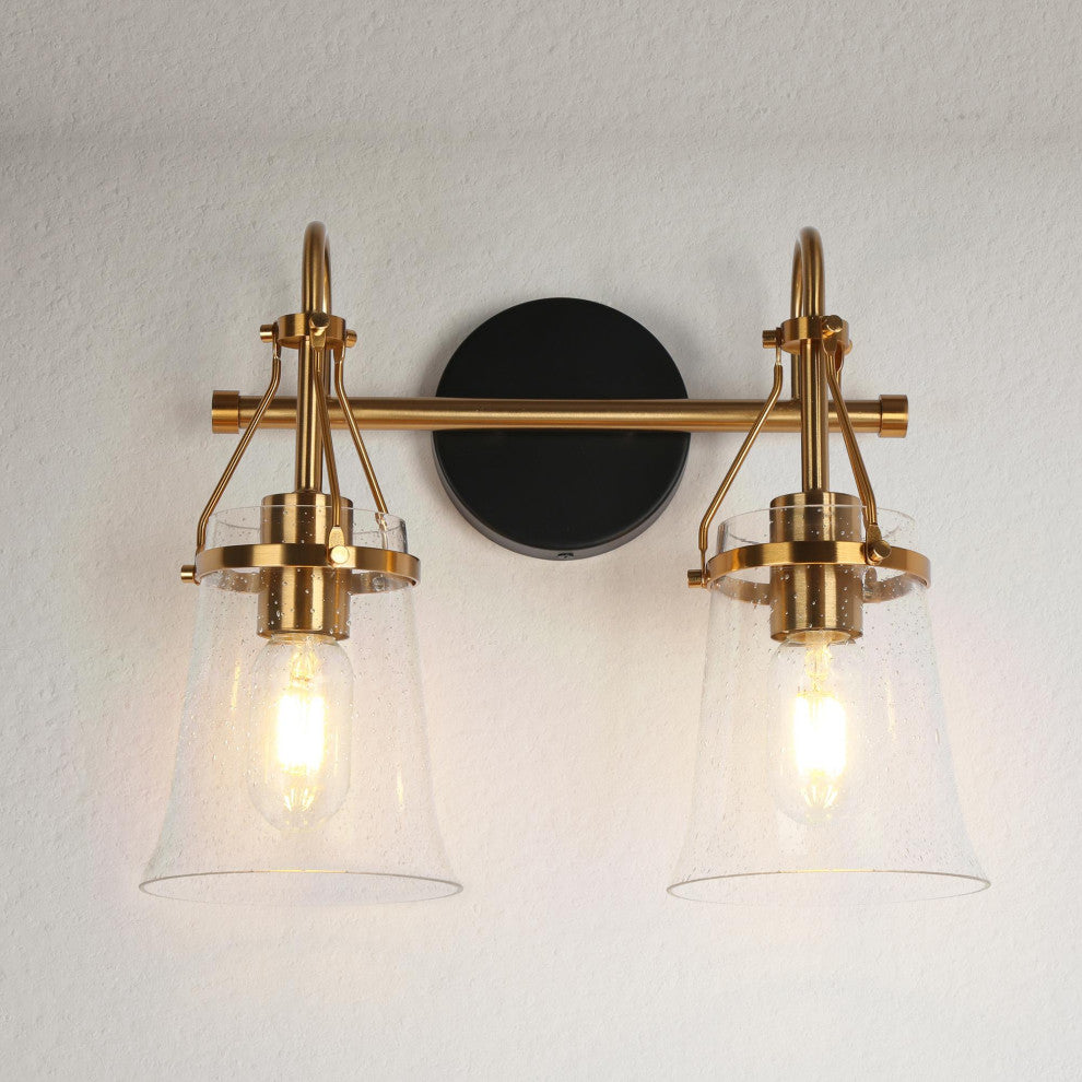 LNC Polished Gold Modern Seeded-Glass Wall Sconce, 2 Lights