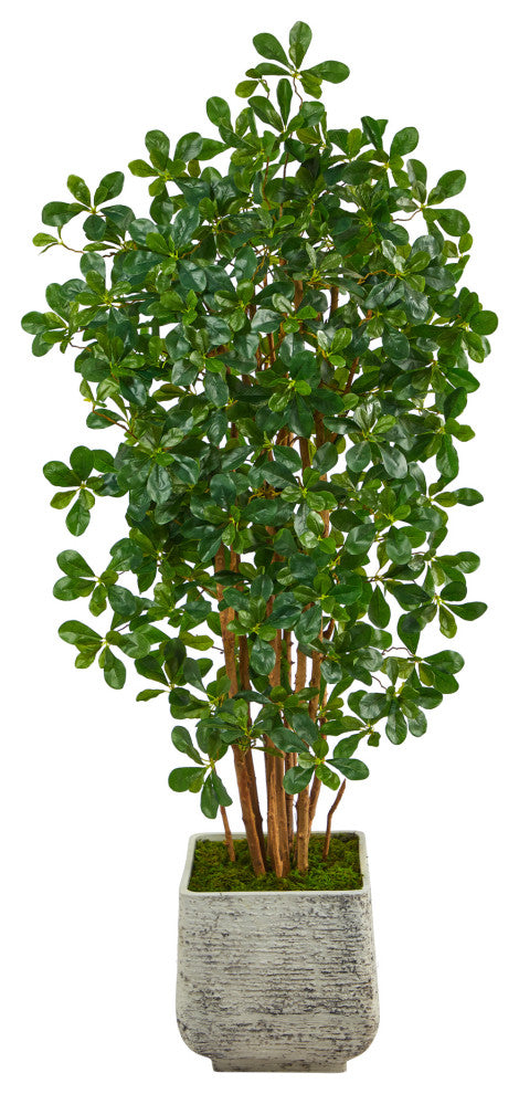 67" Black Olive Artificial Tree With 1365 Bendable Leaves, White Planter