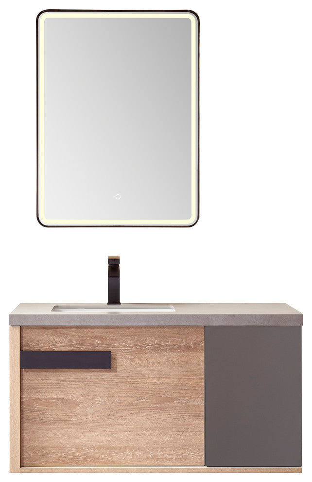 Carcastillo Bath Vanity, Oak With Sintered Stone Top, 40", With Mirror
