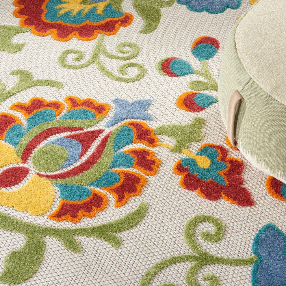 Nourison Aloha 7'10" Round Ivory/Multi Farmhouse Area Rug