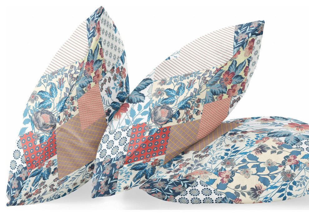 20" Blue Peach Floral Zippered Suede Throw Pillow