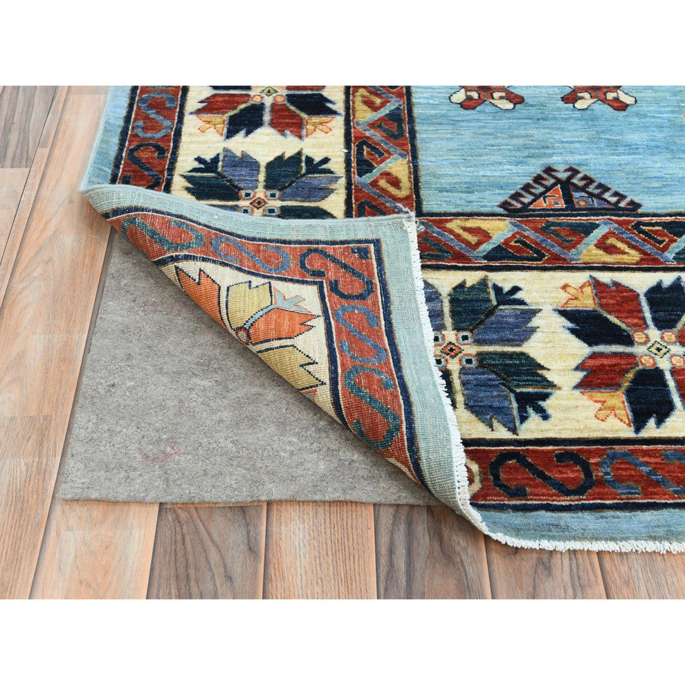 Sky Blue, Caucasian Design 200 KPSI Wool Hand Knotted Oriental Rug, 9'x11'8"