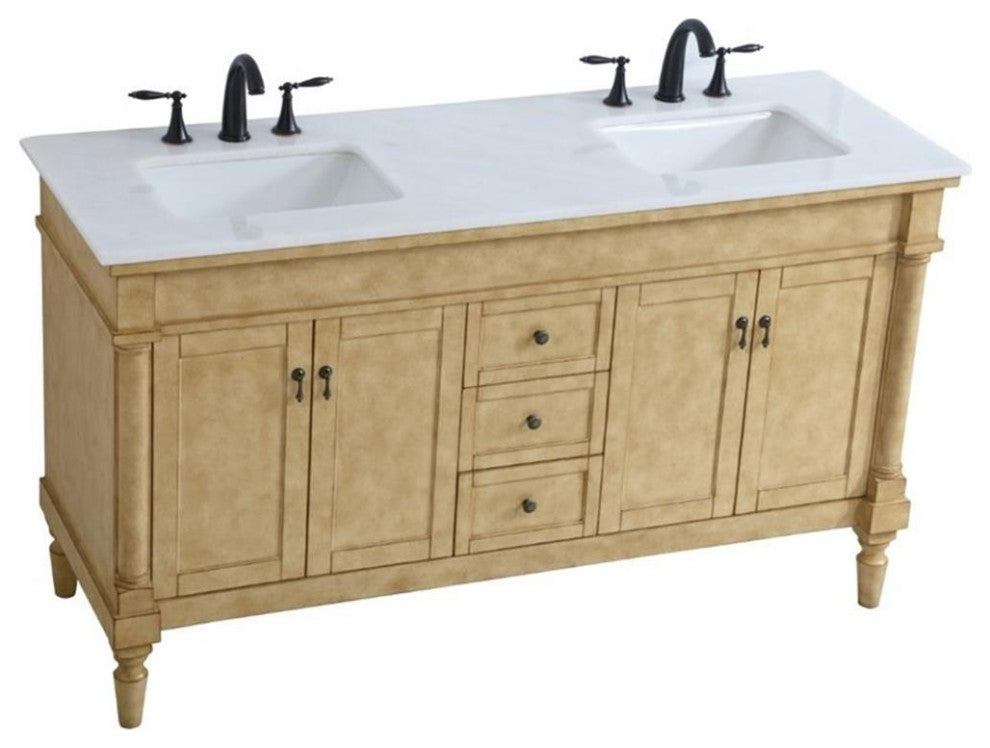 Elegant Decor Lexington 60" Double Marble Top Bathroom Vanity in Antique Beige