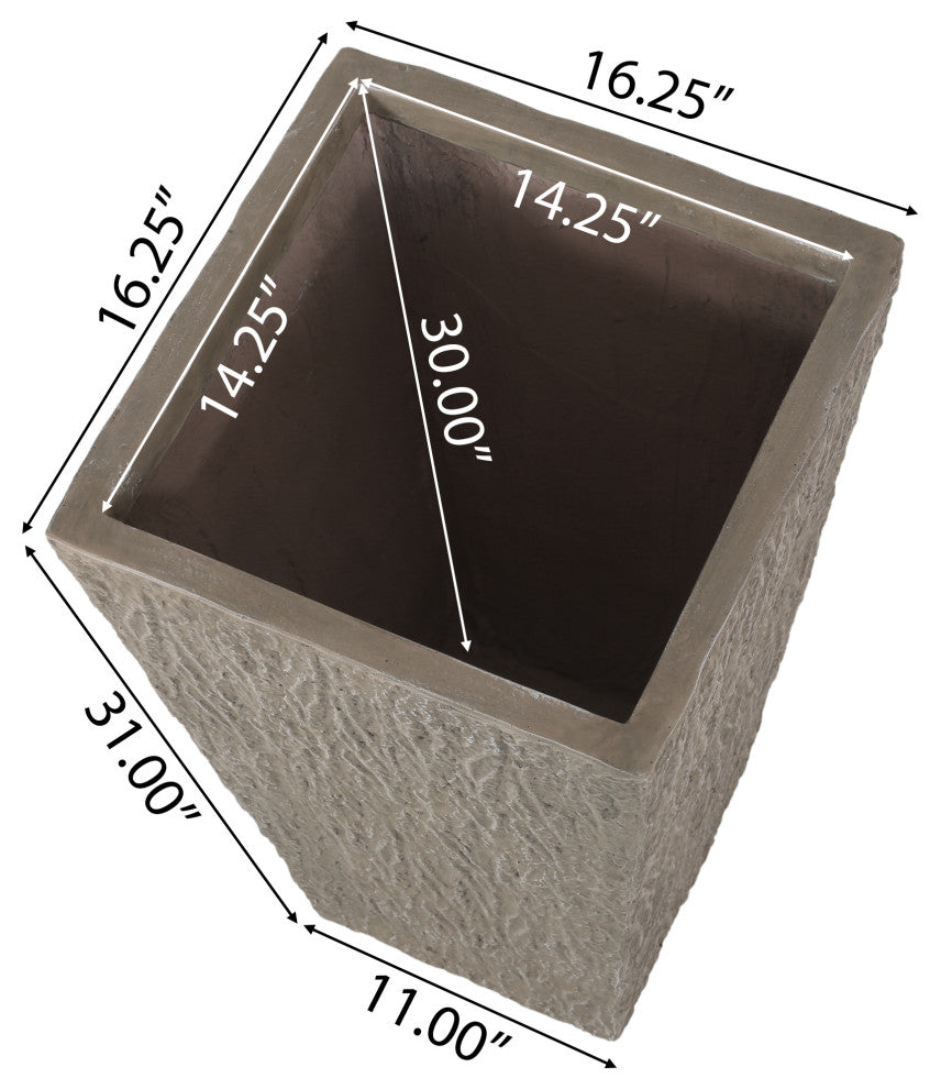 Mistler Outdoor Cast Stone Planter, WxDxH, 16.25wx16.25dx31h
