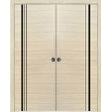 French Double Pocket Doors 48x96 | Planum 0011 Natural Veneer | Kit Trims Rail