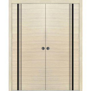 French Double Pocket Doors 48x96 | Planum 0011 Natural Veneer | Kit Trims Rail