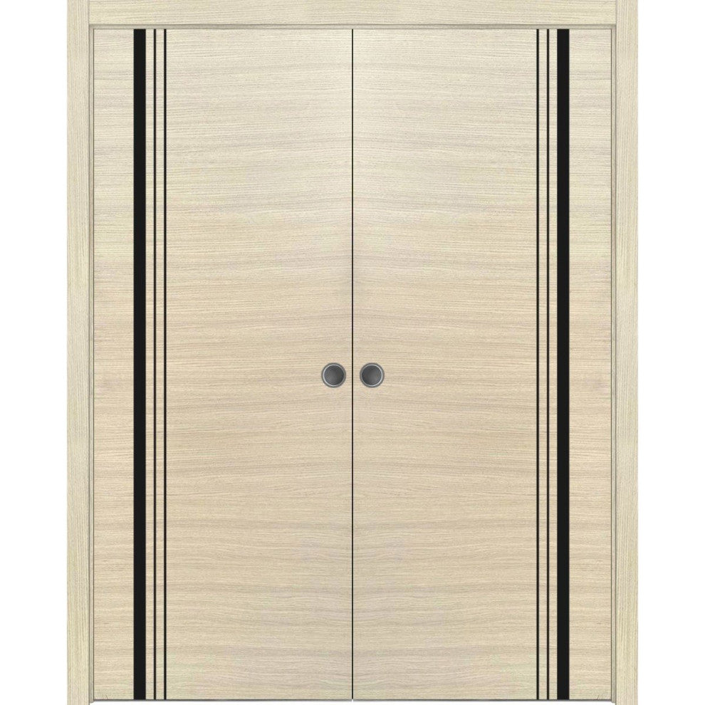 French Double Pocket Doors 48x96 | Planum 0011 Natural Veneer | Kit Trims Rail