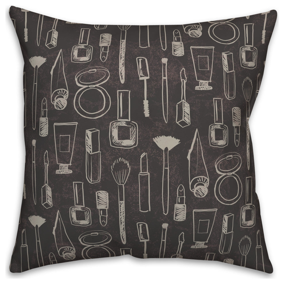 White Makeup Icons on Black 18x18 Spun Poly Pillow