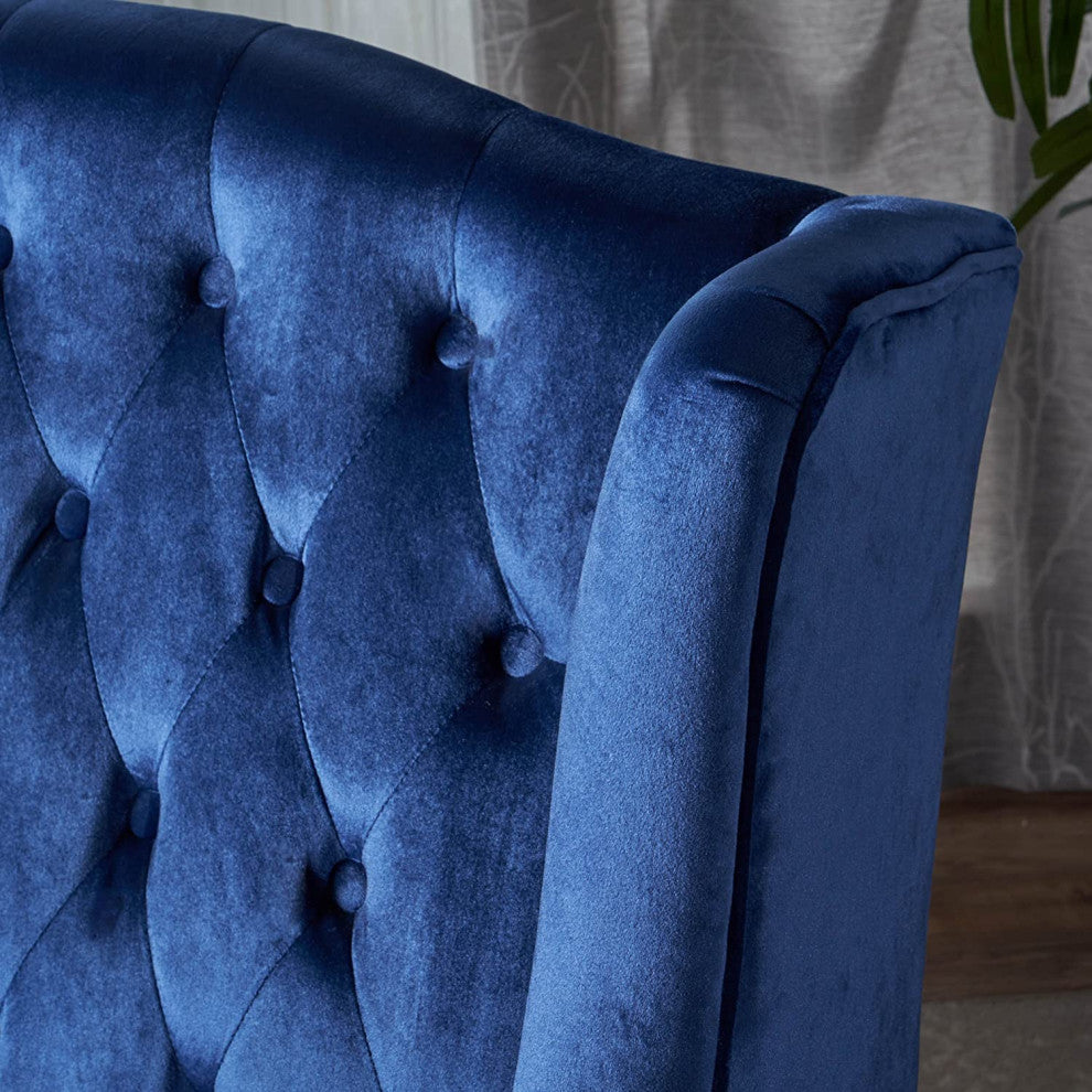 Traditional Tufted Velvet Wingback Loveseat, Navy Blue