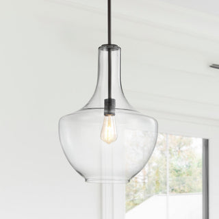 Watts 10.5" Glass, Metal LED Pendant, Oil Rubbed Bronze/Clear, Width: 13.25"