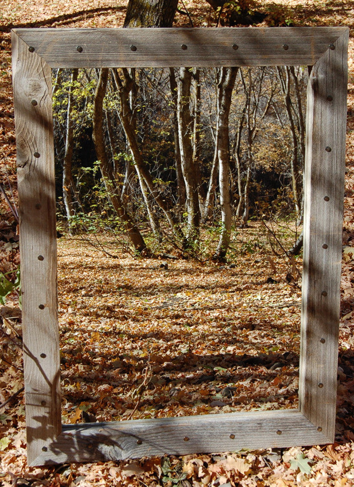 Rustic Mirrors Bunkhouse Barn Wood Mirror With Tacks, 30x36