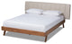 Brita Mid-Century Modern Light Beige Walnuted Wood Queen Size Bed