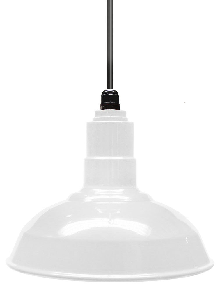 12" Steel Farmhouse Style Pendant Light, El Segundo, White, Black Cord