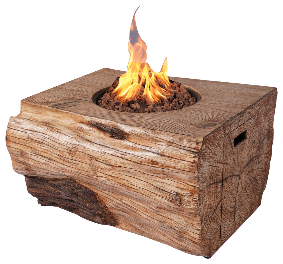 6-Piece Patio Halfmoon Shape Sectional Sofa Set With Fire Pit Table, Rectangle Firepit Table