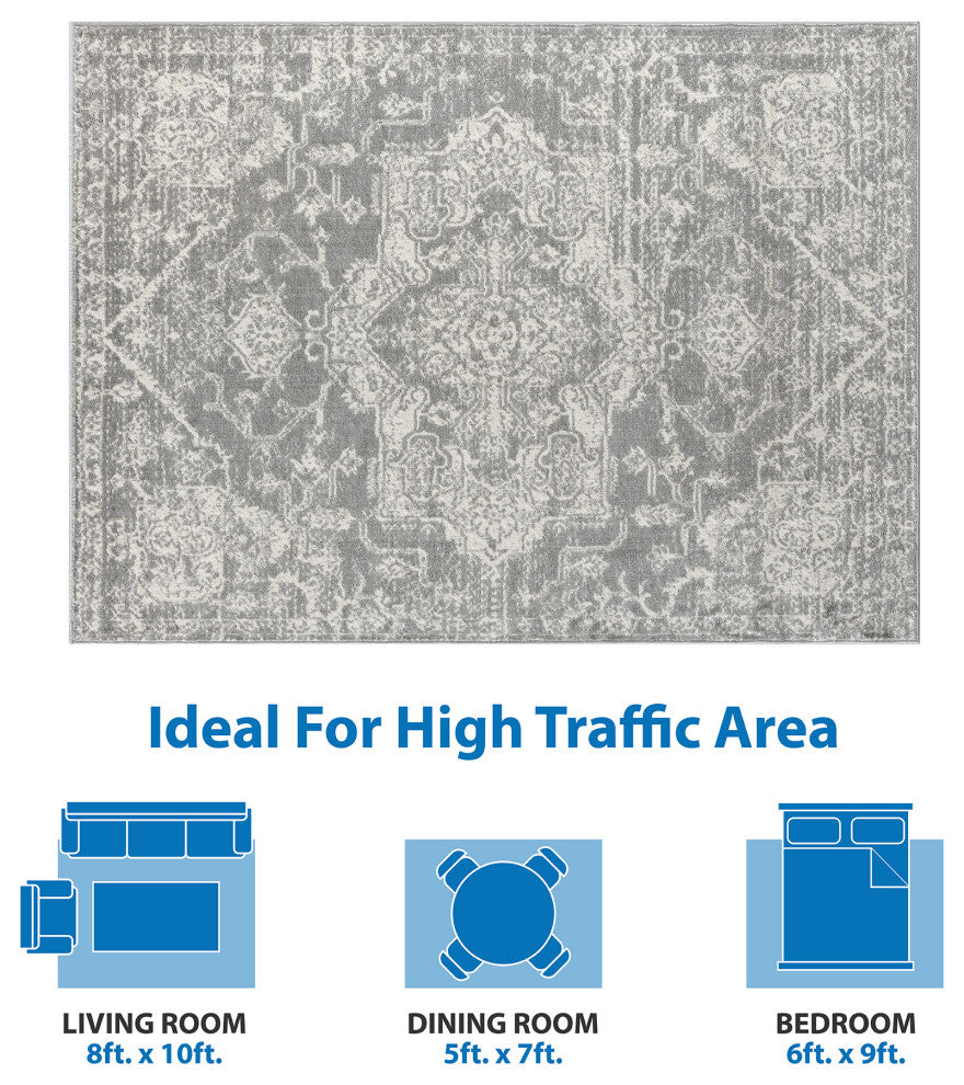 Asher Medallion Boho Area Rug/Runner, Grey, 3' x 8' Runner