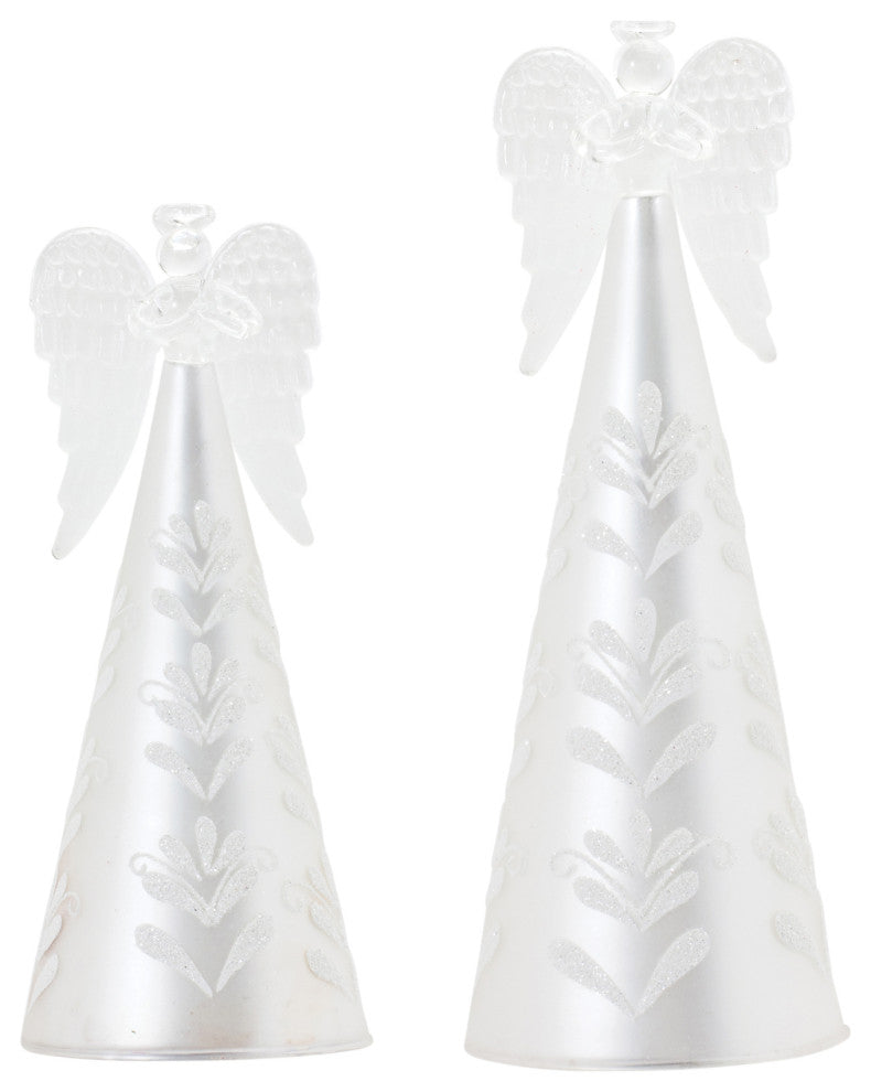 Frosted Glass Angel Ornament, 2-Piece Set