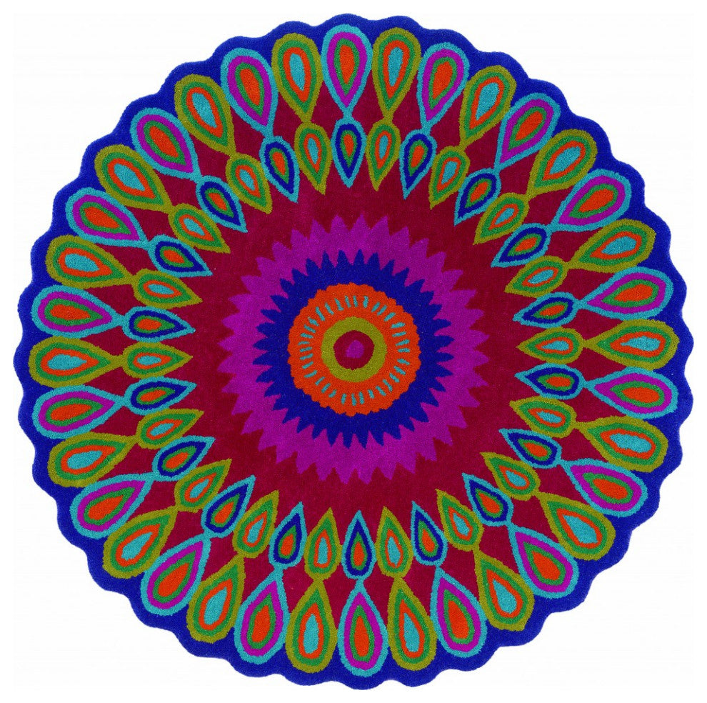 8" Round Pink Floral Edged Area Rug
