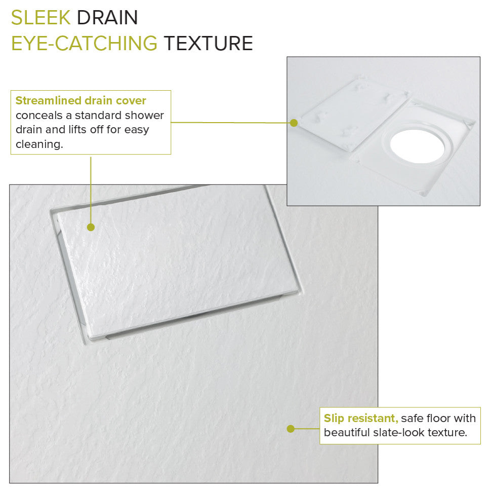 Transolid 60-in L x 35.5-in W Zero Threshold Center Drain Shower Base, White
