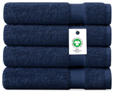 Delara 4-Piece 100% Organic Cotton Plush Bath Sheets, 36"x70", Navy Blue