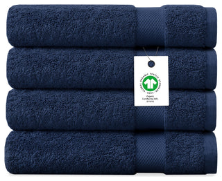 Delara 4-Piece 100% Organic Cotton Plush Bath Sheets, 36"x70", Navy Blue