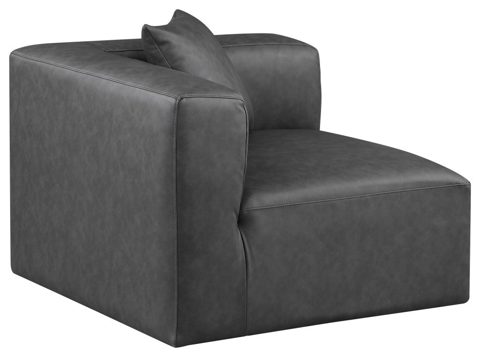 Cube Upholstered Modular Component, Grey, Vegan Leather, Corner Chair