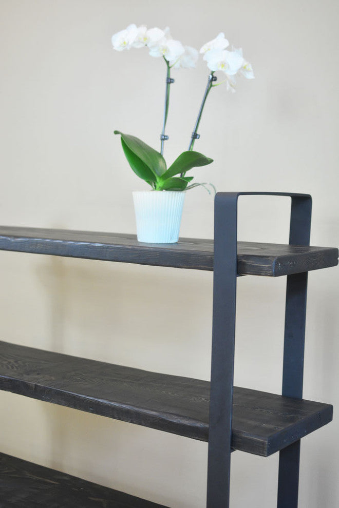 Reclaimed Wood Shelf Shelving Unit, 4 Shelves, 2" Steel, 12x48x52, Dark Walnut