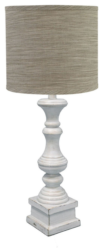 Distressed Whitewash Beige and White Striped Shade Table Lamp