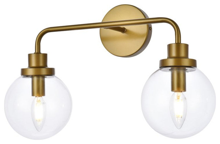 Helen 2-Light Bath Sconce, Brass With Clear Shade