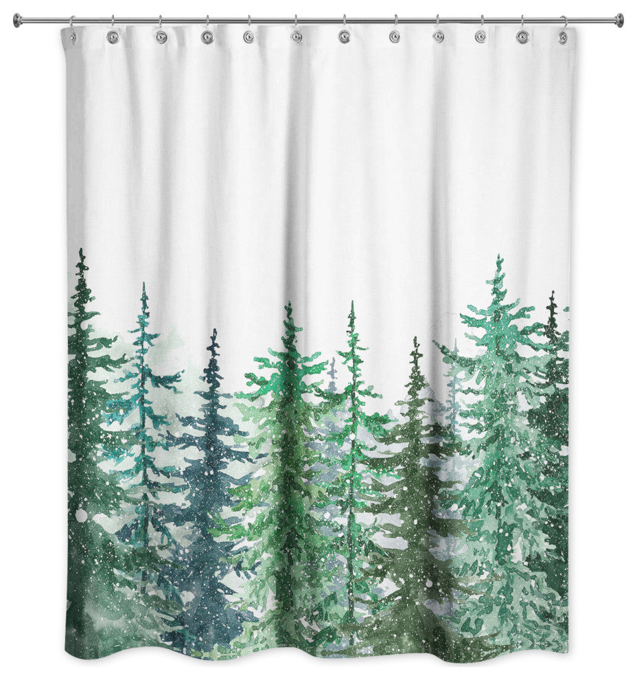 Winter Watercolor Pine Forest 5 71x74 Shower Curtain
