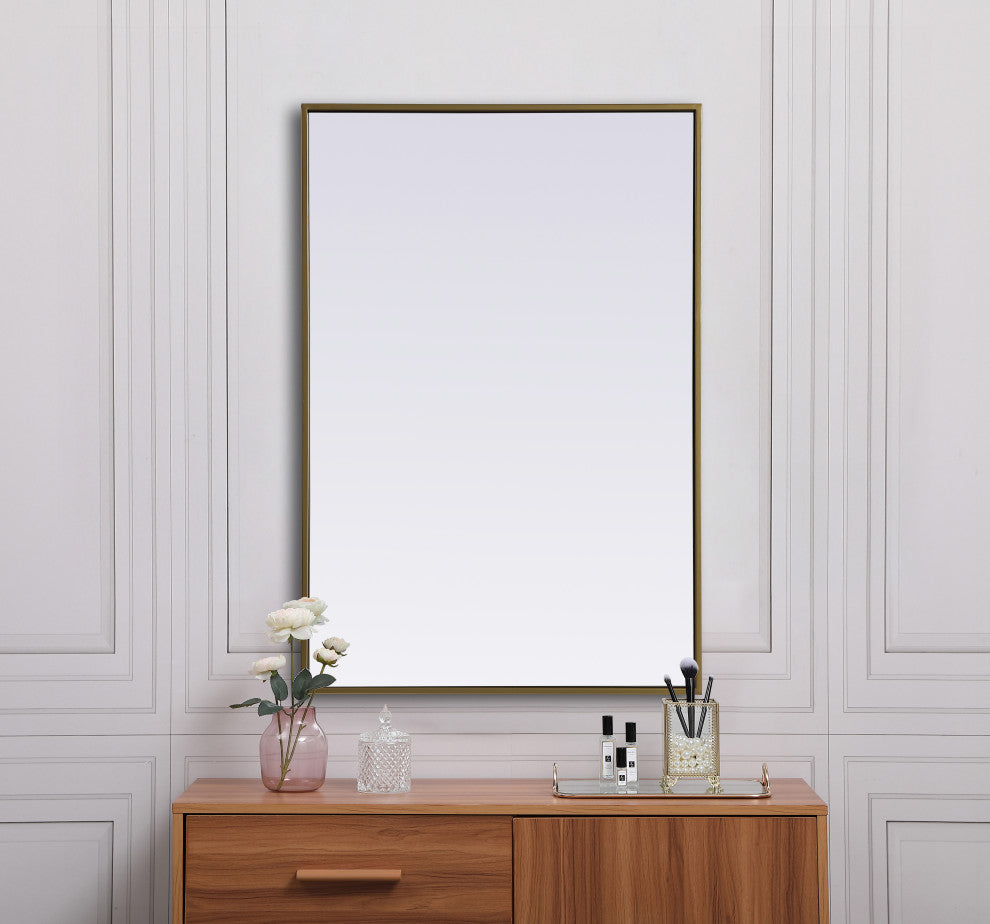 Metal Frame Rectangle Mirror 24X36 Inch, Brass