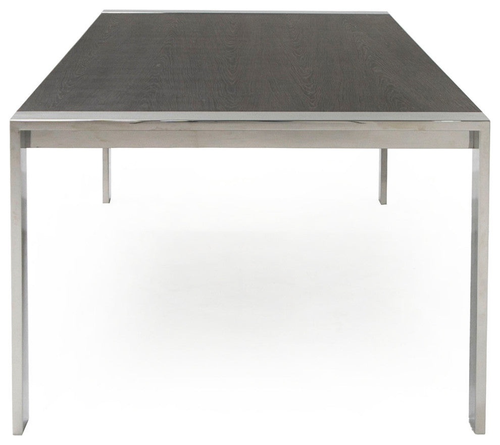 Modrest Fauna Modern Elm Grey and Stainless Steel Chrome Dining Table