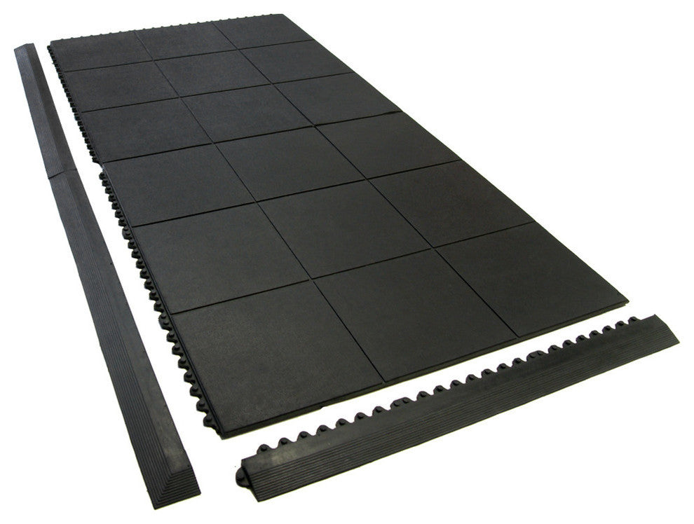 Rubber-Cal "Revolution Diamond-Plate" Interlocking Floor-12mmx36"x36"-2pk