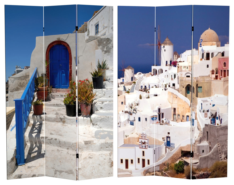 6' Tall Double Sided Santorini Greece Room Divider