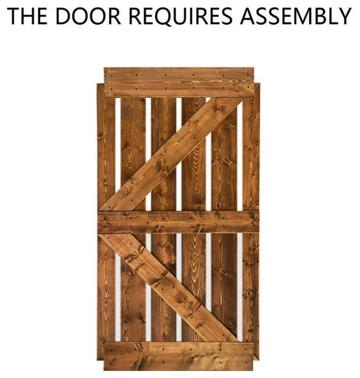 Stained Solid Pine Wood Sliding Barn Door, Walunt, 30"x84", K Series