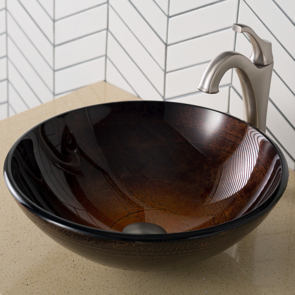 Glass Vessel Sink, Bathroom Arlo Faucet, Drain, Ring, Spot Free Stainless Steel