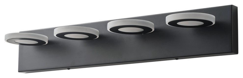 Dimmable 4-Light Round LED Vanity Lighting Fixture for Bathroom Mirror, Black