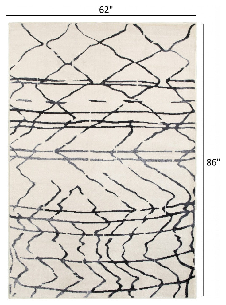 5" x 7" Cream and Black Distored Berber Area Rug