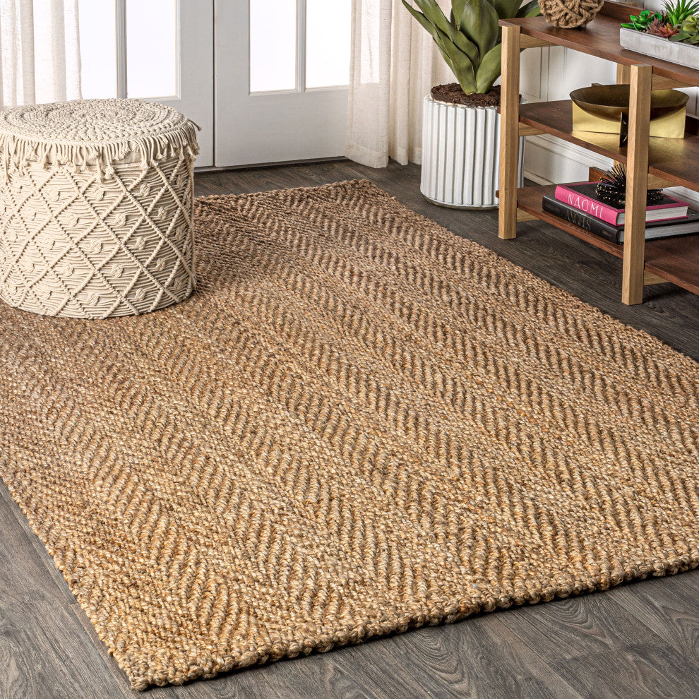 Espina Hand Woven Herringbone Chunky Jute Natural 6 ft. x 9 ft. Area Rug