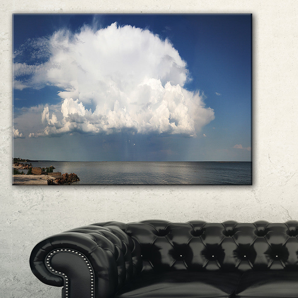 "Heavy White Cloud Above Sea" Contemporary Landscape Canvas Art, 32"x16"