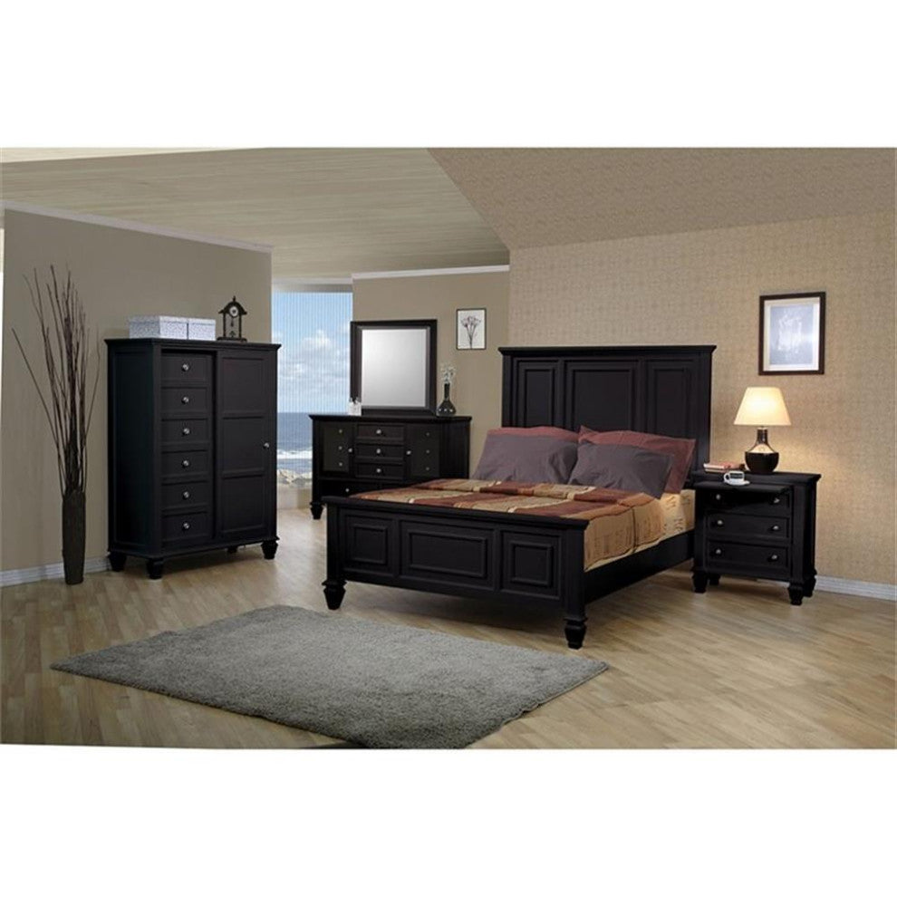 Catania Modern / Contemporary Coastal 3-Drawer Wood Nightstand in Black