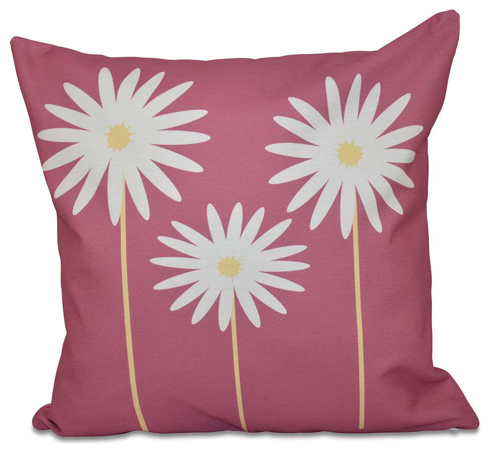 Daisy May Floral Print Outdoor Pillow, Pink Cheeks, 18"x18"
