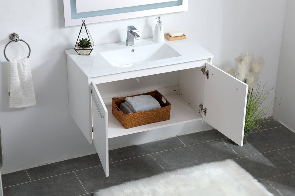 Single Bathroom Floating Vanity, White, 36"