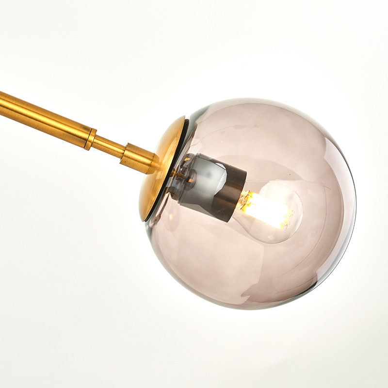 Ilbono | Nordic LED Pendant Light in the Shape of Glass Ball for Dining Room, Gold, Smoky Glass, Warm Light